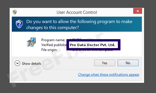 Screenshot where Pro Data Doctor Pvt. Ltd. appears as the verified publisher in the UAC dialog